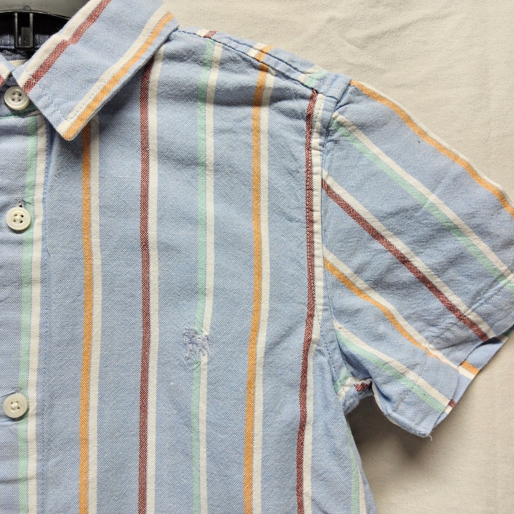 Jasper Conran Button‎ Down Shirt Boy Size 12 Blue Striped Short Sleeve Cotton